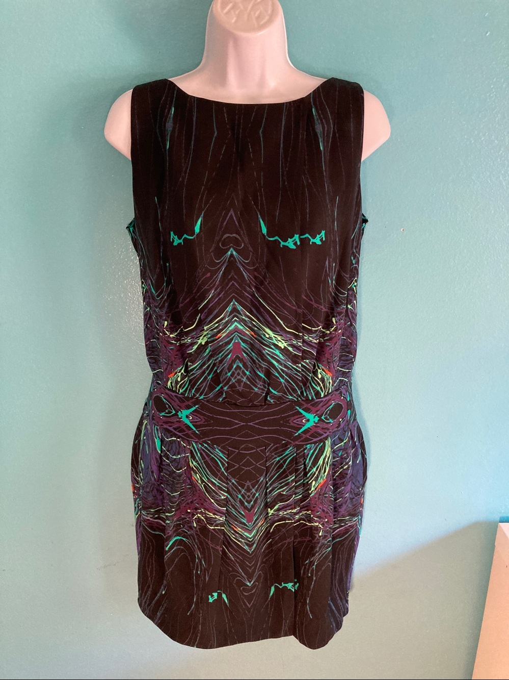 Brian Reyes Women Size 4 100% Silk Abstract Graphic Print Drop Waist Lined Dress